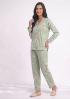 Bloom in Mint Premium Cotton Night Suit – Floral Blossom Full-Sleeve Pajama Set