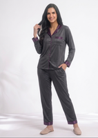 Charcoal Amethyst Premium Jersey Night Suit – Deep Grey & Satin Purple Loungewear Set