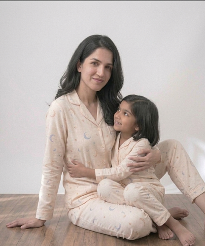Mommy & Me Peaches & Cream Celestial Set – Matching Premium Cotton Mother-Daughter Night Suits