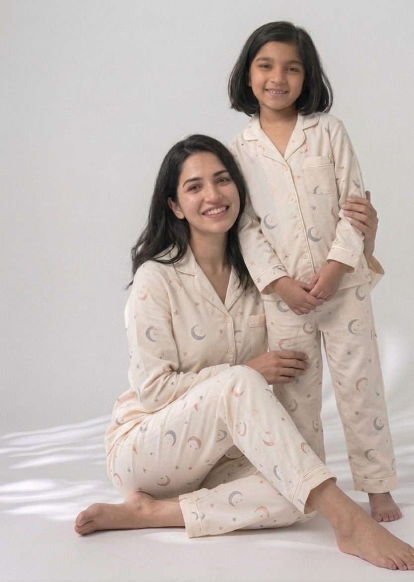 Mommy & Me Peaches & Cream Celestial Set – Matching Premium Cotton Mother-Daughter Night Suits