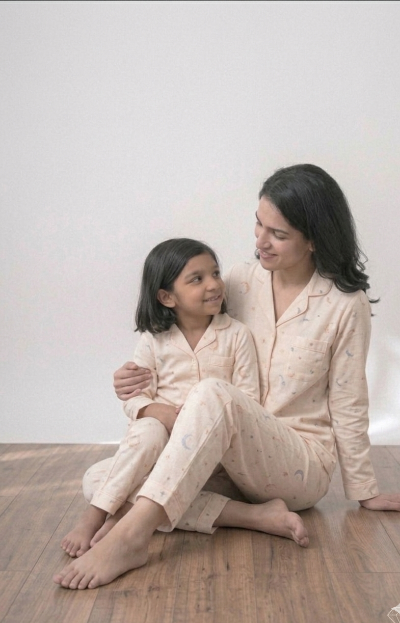 Mommy & Me Peaches & Cream Celestial Set – Matching Premium Cotton Mother-Daughter Night Suits