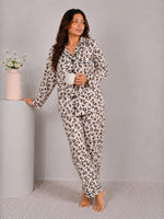 Wild Elegance Luxury Linen Night Suit – Classic Leopard Print Full-Sleeve Loungewear Set