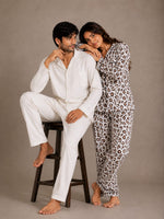 Wild Elegance & Ivory Solace Couples Luxury Linen Night Suit Set – Matching His & Hers Loungewear